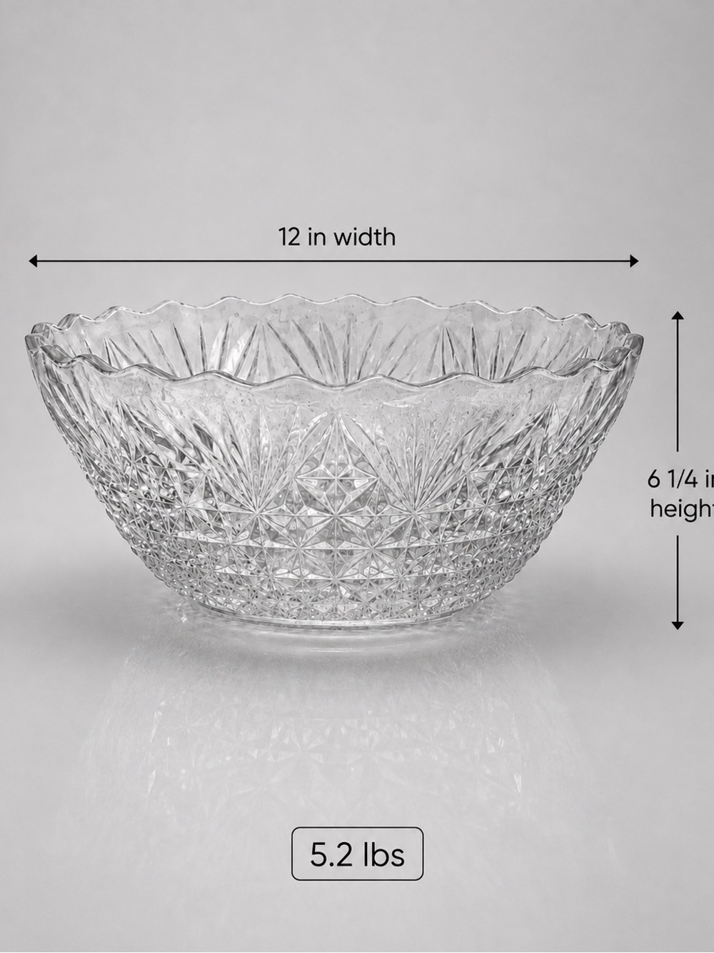 Vintage 1950s Crystal Cut Decorative Fruit Bowl 6 quart